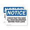 Signmission Check That You Have All Your Belongings, 10 in W x Rectangle, Vinyl Decal OS-2PACK-NS-D-710-L-10552 - alternate 1